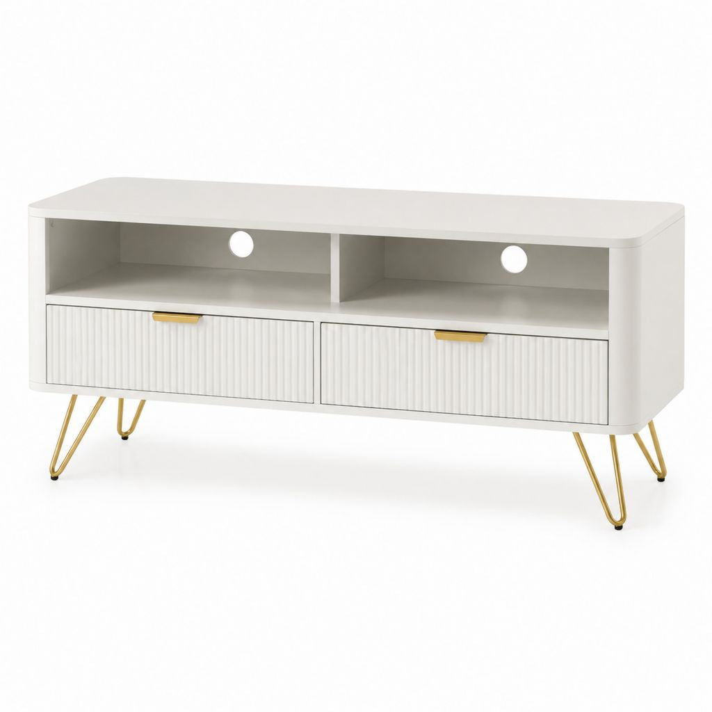 Mobile TV bianco in MDF rettangolare con 2 ante e ripiani 120 x 40 x 55 cm