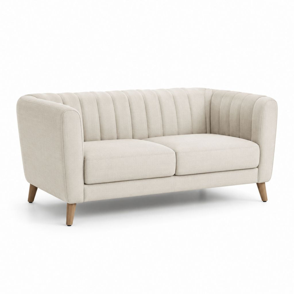 Divano 2 posti beige in poliestere con gambe in legno massello 160 x 85 x 78 cm