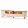 Mobile TV basso beige e rovere in MDF con ante scanalate 180 x 40 x 55 cm