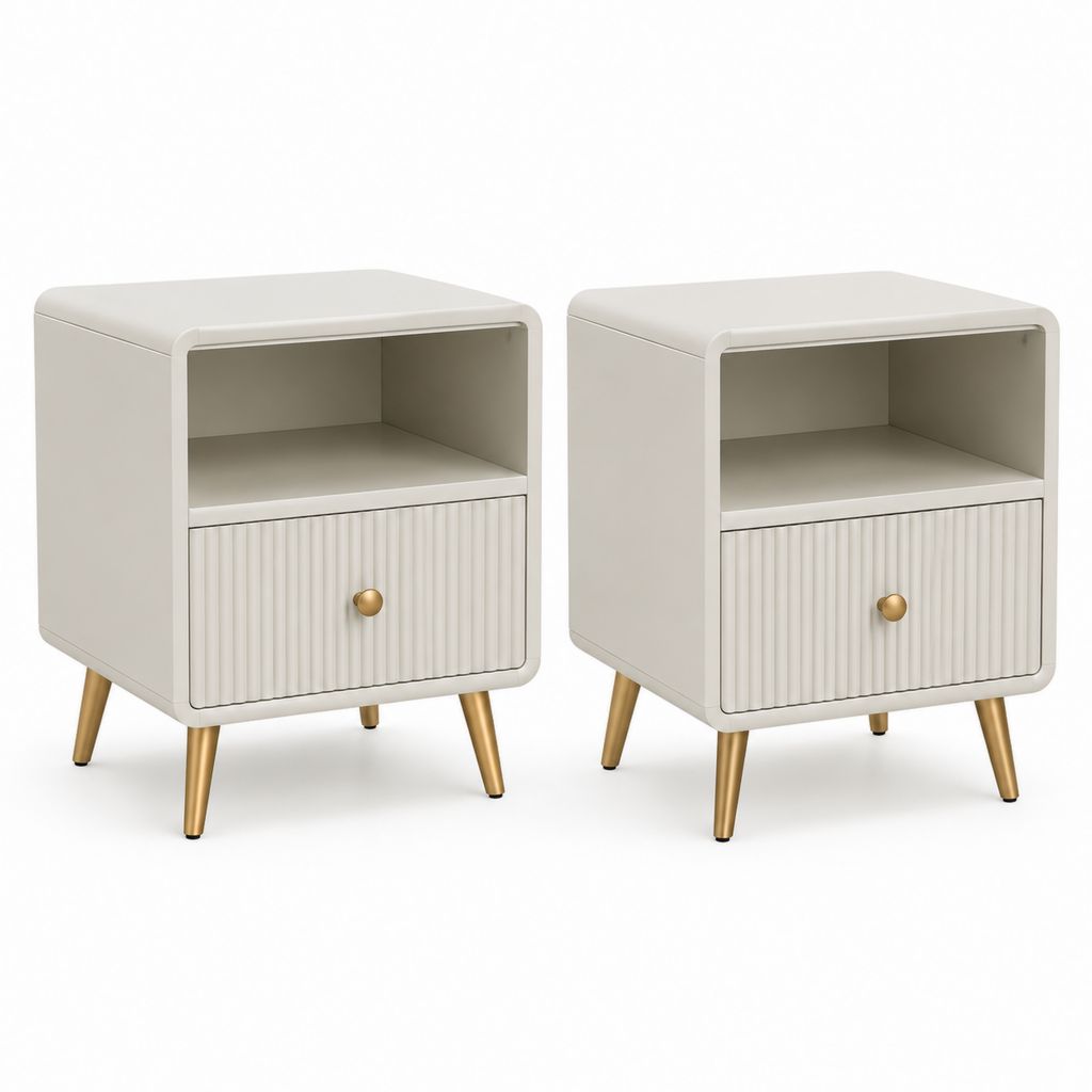 Set di 2 comodini beige in MDF con vano aperto e anta 40 x 35 x 60 cm
