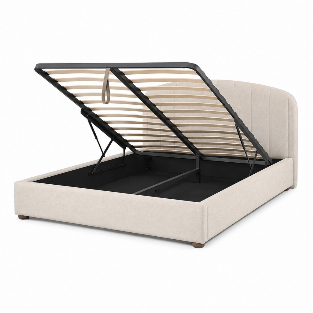 Letto contenitore matrimoniale beige in poliestere rettangolare 160 x 200 cm
