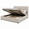 Letto contenitore matrimoniale beige in poliestere con rete sollevabile 160 x 200 cm