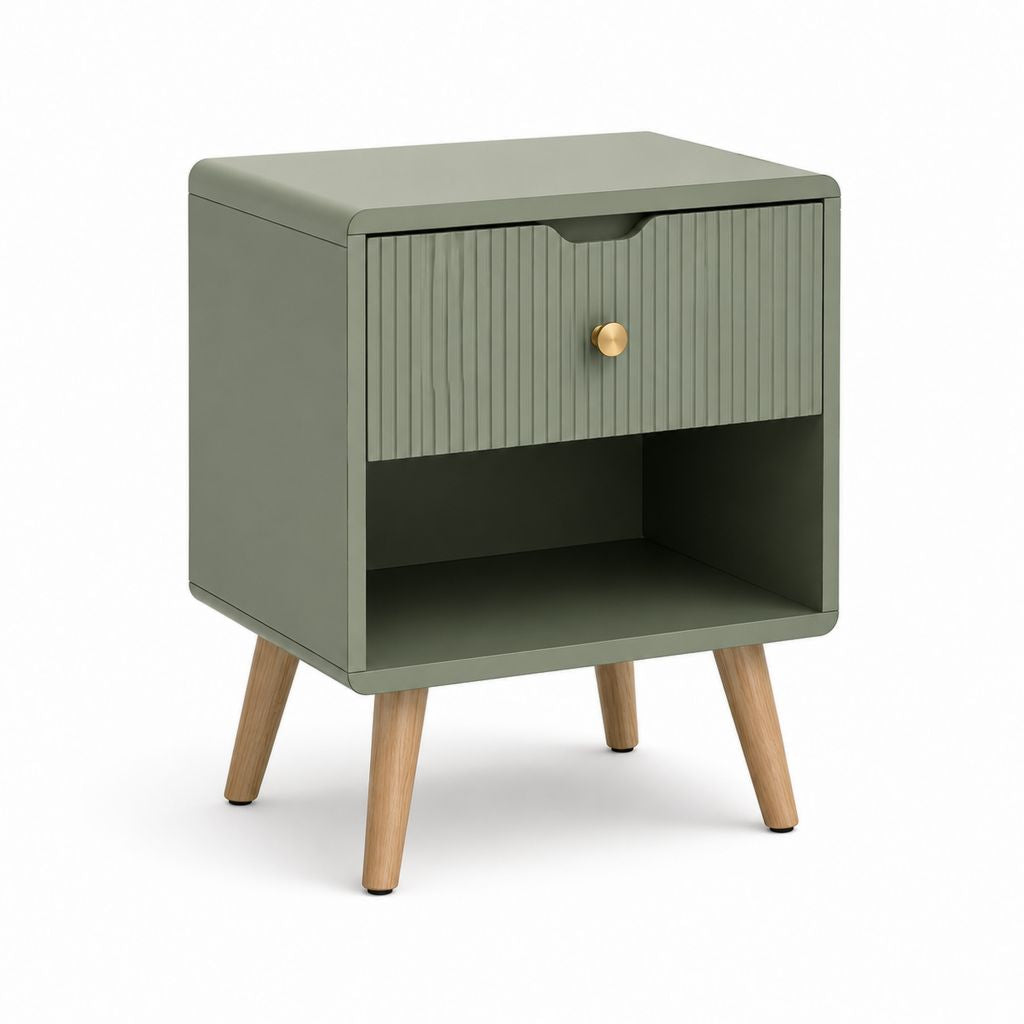 Comodino con cassetto e vano a giorno verde salvia in MDF 40 x 35 x 60 cm