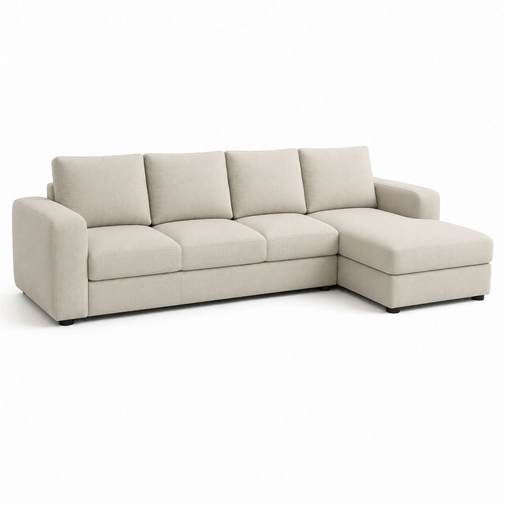 Divano angolare 4 posti beige in poliestere a L 280 x 160 x 85 cm