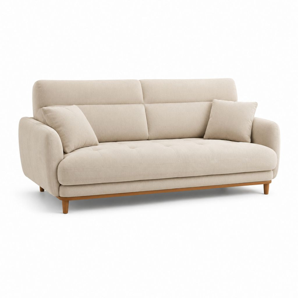 Divano 3 posti beige in poliestere con struttura in pino massello 200 x 90 x 88 cm
