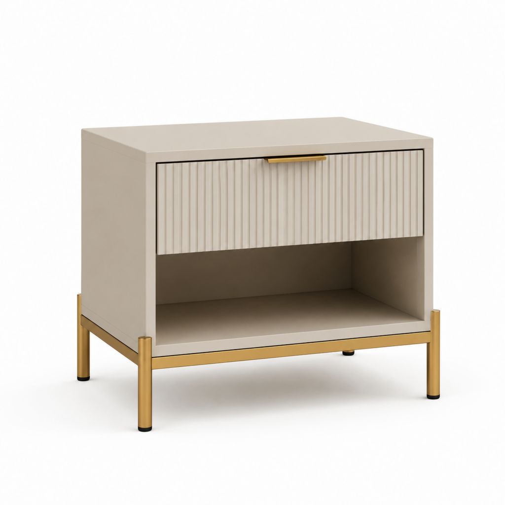 Comodino con cassetto e vano a giorno beige in MDF laccato rettangolare 50 x 40 x 55 cm
