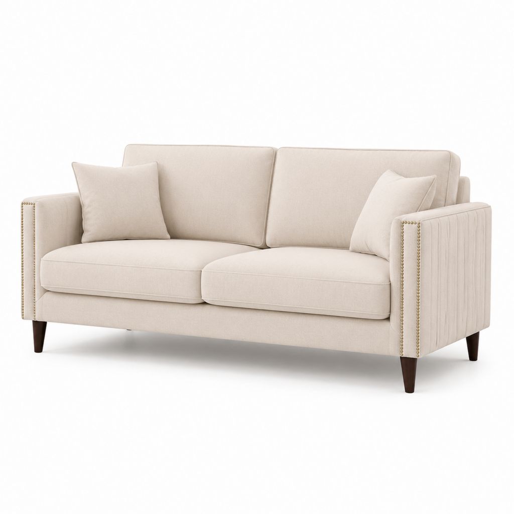 Divano 2 posti beige in poliestere con braccioli 180 x 88 x 86 cm