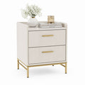 Comodino con 2 cassetti bianco avorio in MDF e acciaio dorato rettangolare 50 x 40 x 60 cm