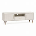 Mobile TV bianco in MDF rettangolare con ante scanalate e cassetto 160 x 40 x 60 cm