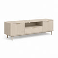 Mobile TV basso beige in MDF rettangolare con ante scanalate 160 x 40 x 55 cm