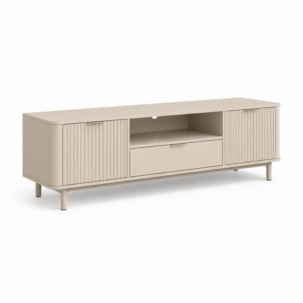 Mobile TV basso beige in MDF rettangolare con ante scanalate 160 x 40 x 55 cm