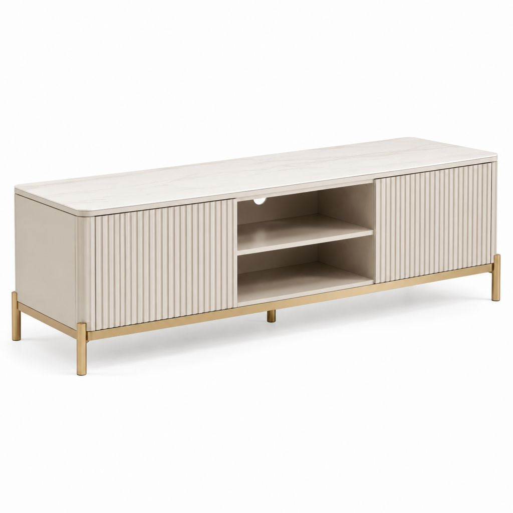 Mobile TV rettangolare bianco in MDF con ante scorrevoli 180 x 40 x 55 cm