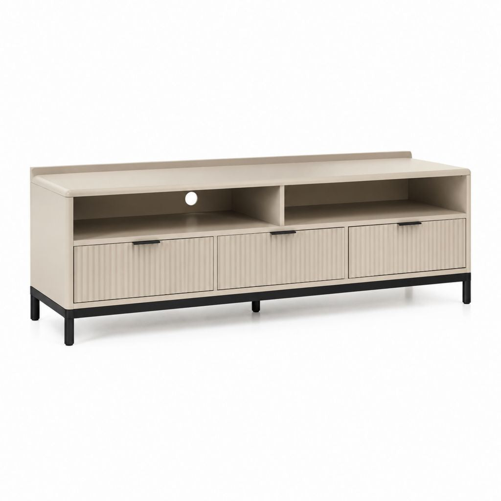 Mobile TV beige in MDF rettangolare con 3 ante e 2 vani 160x40x55 cm