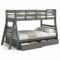 Letto a castello con cassetti grigio in legno massello di pino 200 x 140 cm e 200 x 90 cm