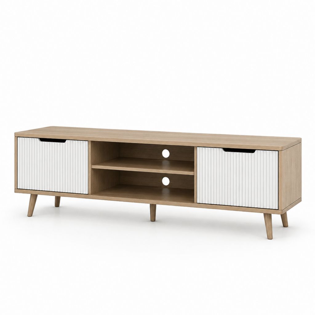 Mobile TV con ante scorrevoli bianco e rovere in MDF 160 x 40 x 55 cm