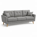 Divano 3 posti grigio in poliestere con gambe in legno massello 210 x 85 x 88 cm