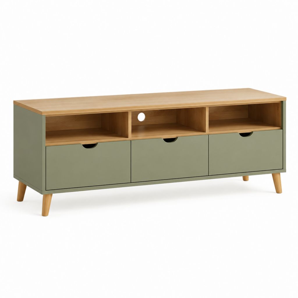 Mobile TV rettangolare verde salvia e rovere in MDF 140 x 40 x 60 cm