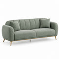 Divano 3 posti verde salvia in poliestere bouclé con gambe in legno massello di gomma 210 x 90 x 85 cm
