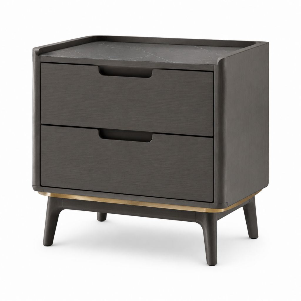 Comodino 2 cassetti grigio scuro in MDF impiallacciato rettangolare 50 x 40 x 55 cm