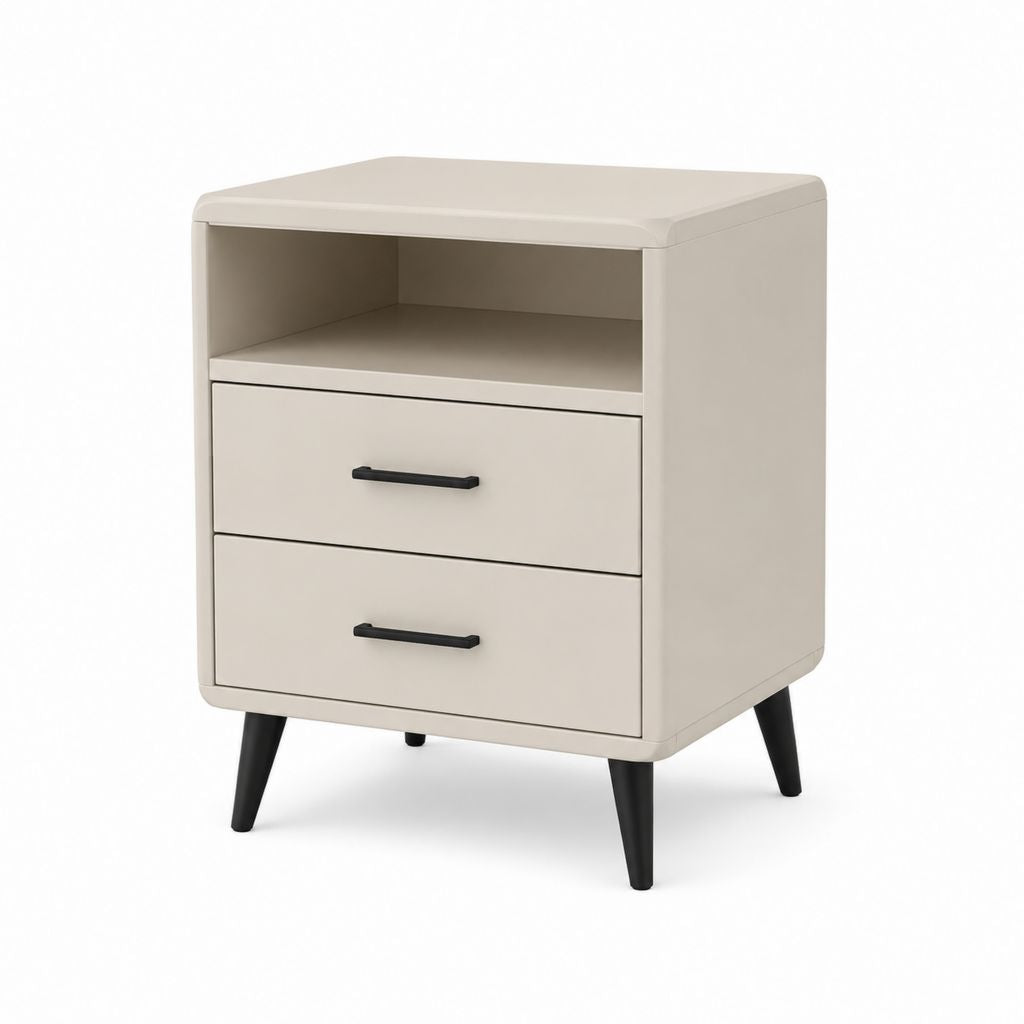 Comodino con 2 cassetti e vano aperto beige in MDF rivestito in poliuretano 50 x 40 x 60 cm