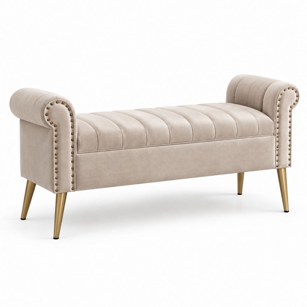 Panca fondoletto imbottita beige in velluto di poliestere rettangolare 150 x 55 x 75 cm