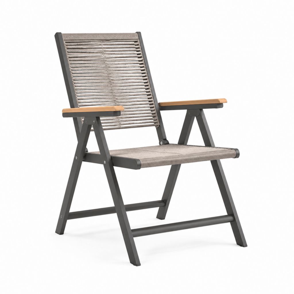 Poltrona da giardino pieghevole grigio antracite in acciaio e corda PE 58 x 74 x 98 cm