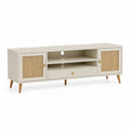 Mobile porta TV beige in MDF e rattan 140 x 40 x 60 cm