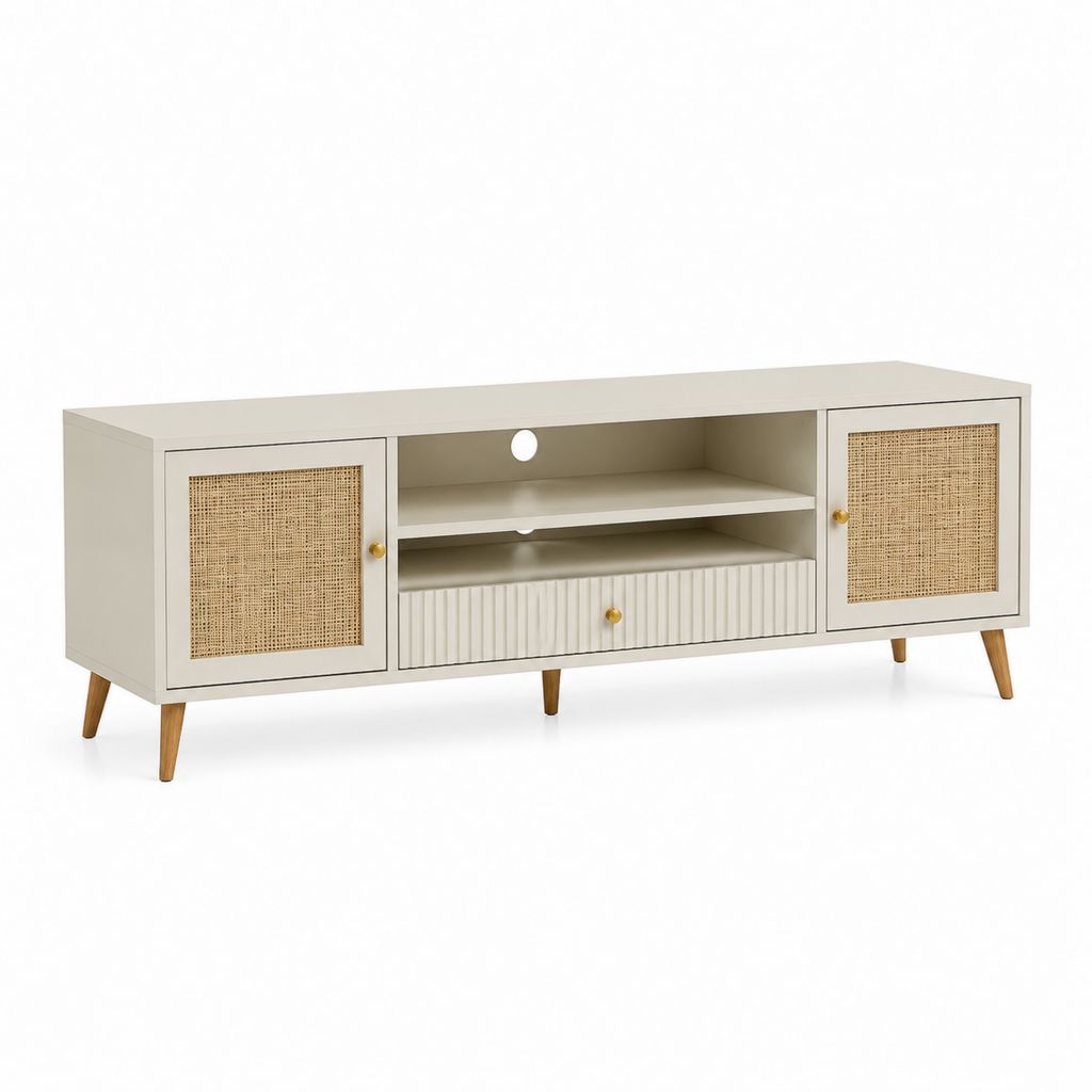 Mobile porta TV beige in MDF e rattan 140 x 40 x 60 cm