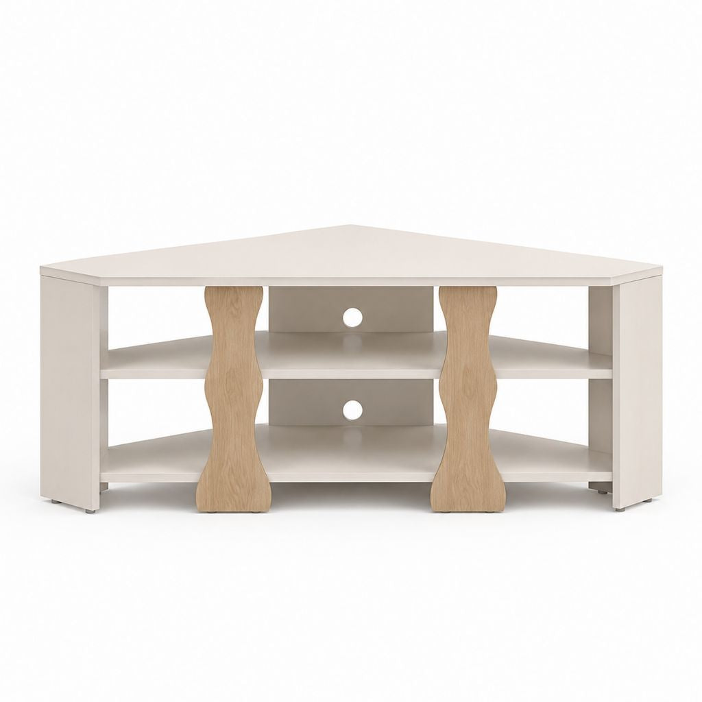Mobile TV angolare bianco e rovere in truciolare nobilitato 120 x 40 x 50 cm
