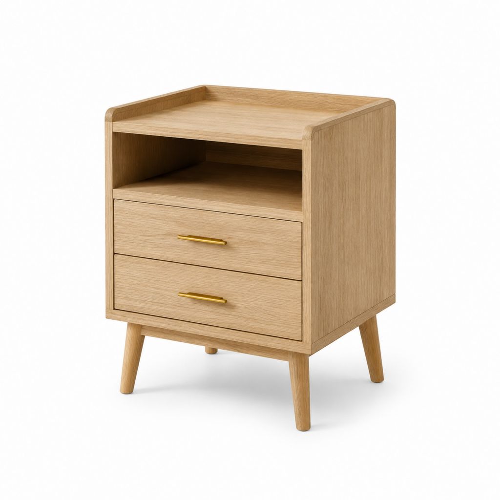 Comodino 2 cassetti rovere impiallacciato rettangolare 45 x 40 x 65 cm
